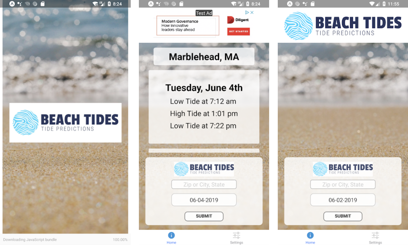 Beach Tides Mobile App screenshots
